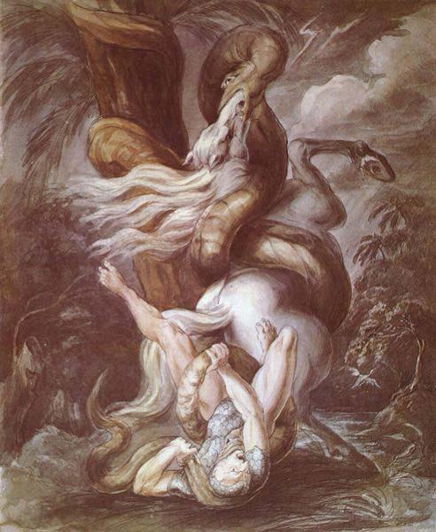 Henry Fuseli Horseman attacked by a giant snake oil painting picture
